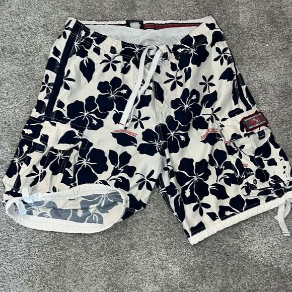 Vintage A&F TUGGER Hawaiian Drawstring casual heavy lined swim board shorts L - Picture 1 of 6